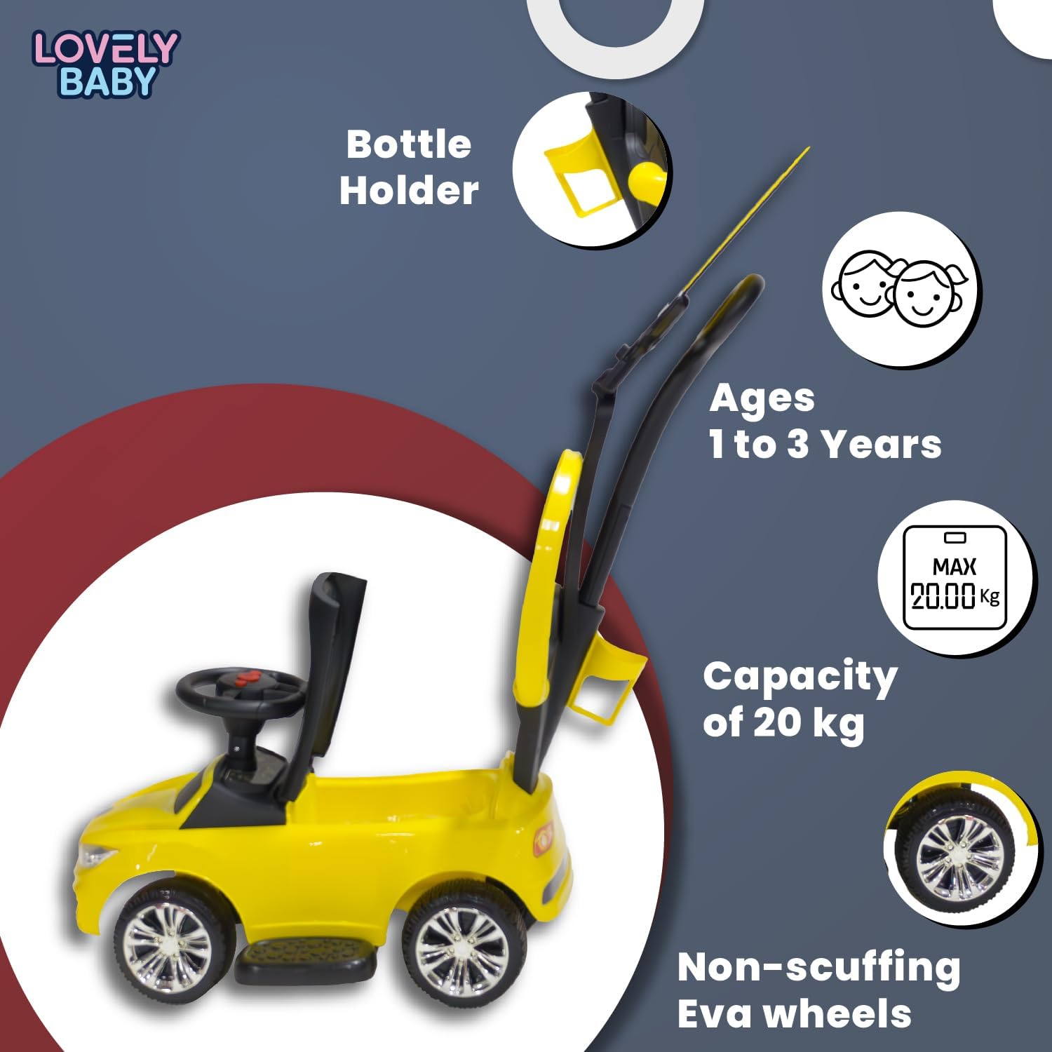 Push Car Lovely Baby LB 473HC 3 in 1 Push Car - Convertible Toddler Ride On Toy with Adjustable Handle and Removable Canopy, Suitable for Indoor and Outdoor Use — الصورة 5 من 7