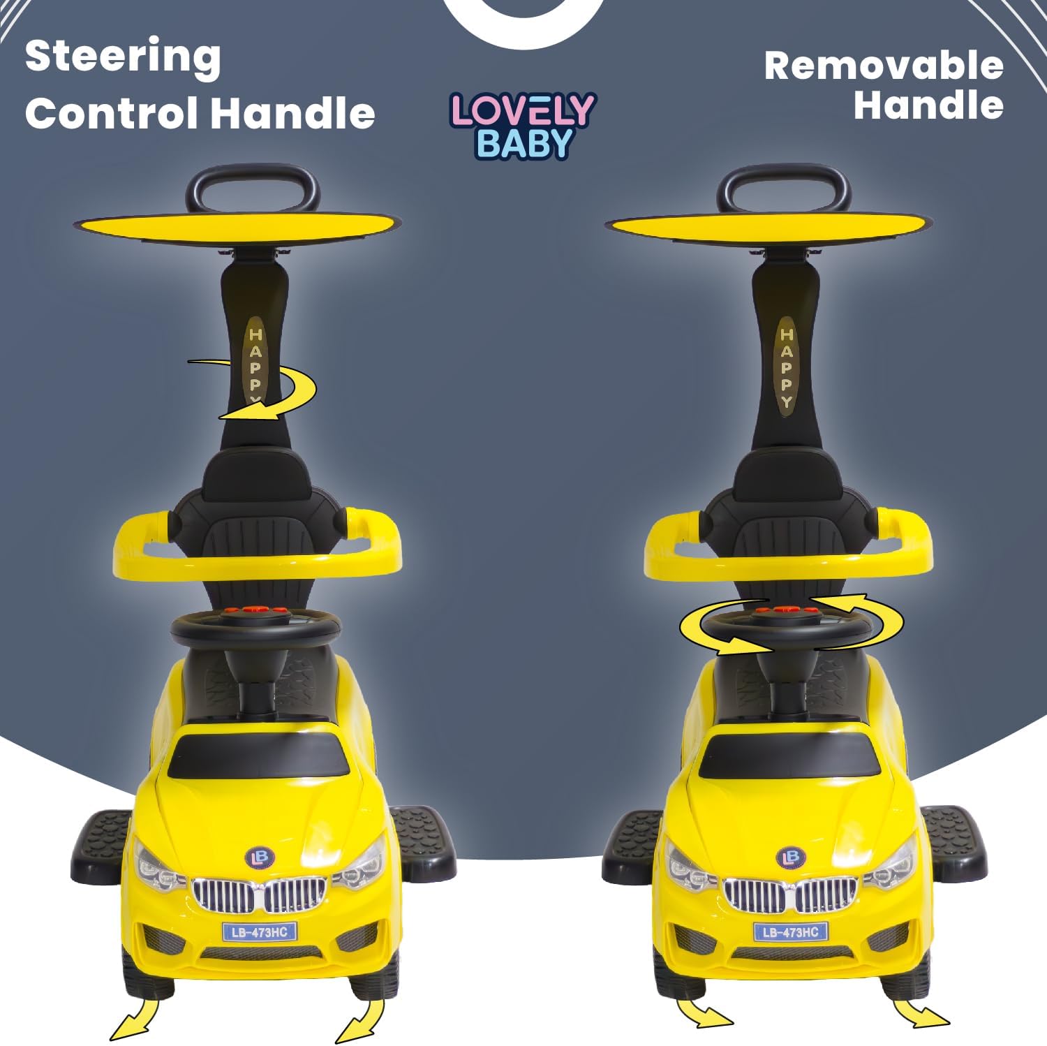 Push Car Lovely Baby LB 473HC 3 in 1 Push Car - Convertible Toddler Ride On Toy with Adjustable Handle and Removable Canopy, Suitable for Indoor and Outdoor Use — الصورة 6 من 7