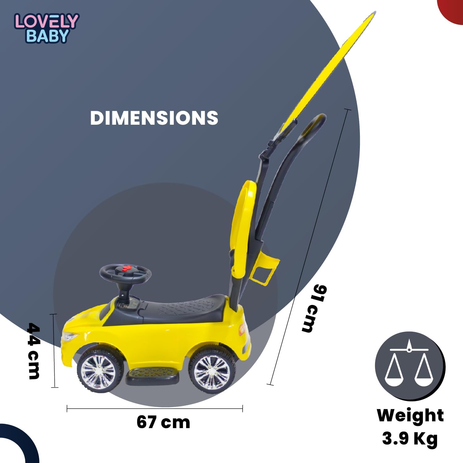 Push Car Lovely Baby LB 473HC 3 in 1 Push Car - Convertible Toddler Ride On Toy with Adjustable Handle and Removable Canopy, Suitable for Indoor and Outdoor Use — الصورة 7 من 7