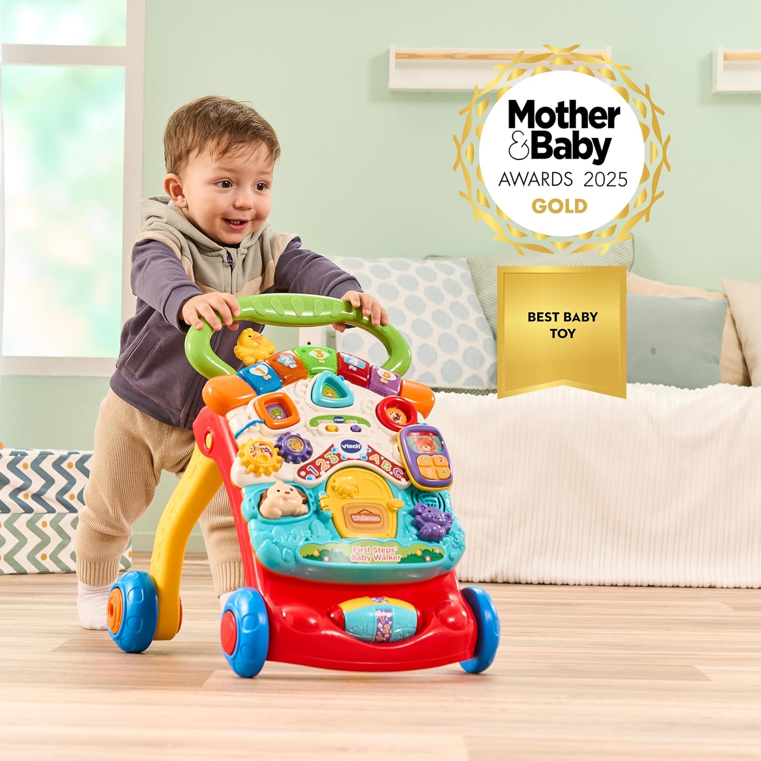 VTech First Steps Baby Walker | Push Along Walker Baby Toy with Shapes, Sounds, Music, Phrases, Pretend Play and More — الصورة 11 من 12