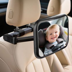 WEKUBA  Baby Car Mirror, Stretchable Adjustable Car Mirror for Baby, 360°Rotating, Safe Shatterproof Car Seat Mirror, Shockproof Car Seat Mirror, Hook and Clip Design, Easy to install, Child Essentials